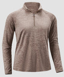 women's quarter zip sun protective pullover in heather tea brown - fabric detail