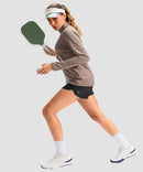 women's quarter zip sun protective pullover in heather tea brown - matching outfits view