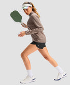women's quarter zip sun protective pullover in heather tea brown - matching outfits view