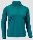 women's quarter zip sun protective pullover in lake green - fabric detail
