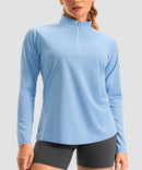 women's quarter zip sun protective pullover in light blue - collar detail