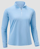 women's quarter zip sun protective pullover in light blue - fabric detail