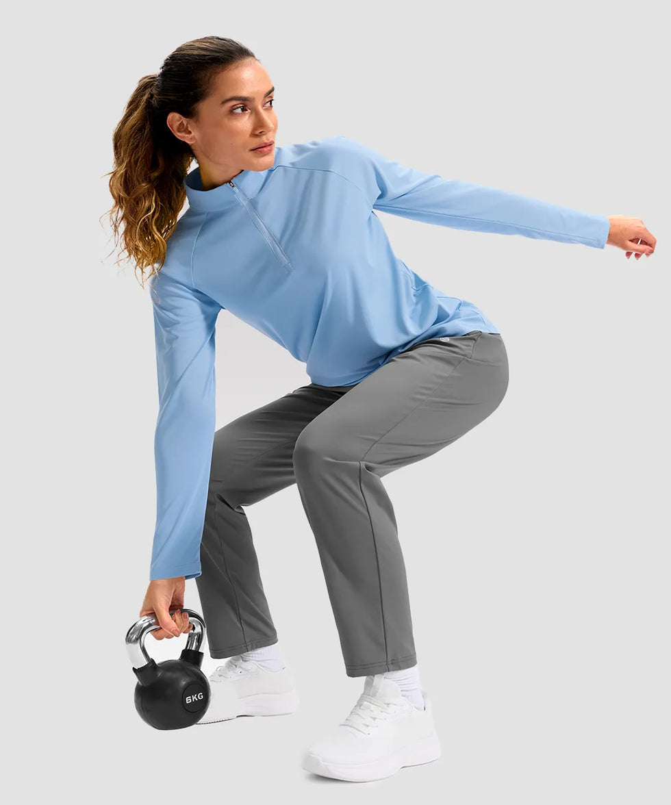 women's quarter zip sun protective pullover in light blue - matching outfits view