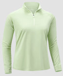 women's quarter zip sun protective pullover in mint green - fabric detail