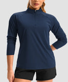 women's quarter zip sun protective pullover in navy - collar detail