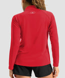 women's quarter zip sun protective pullover in red - back view