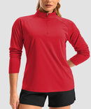 women's quarter zip sun protective pullover in red - collar detail