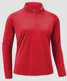 women's quarter zip sun protective pullover in red - fabric detail
