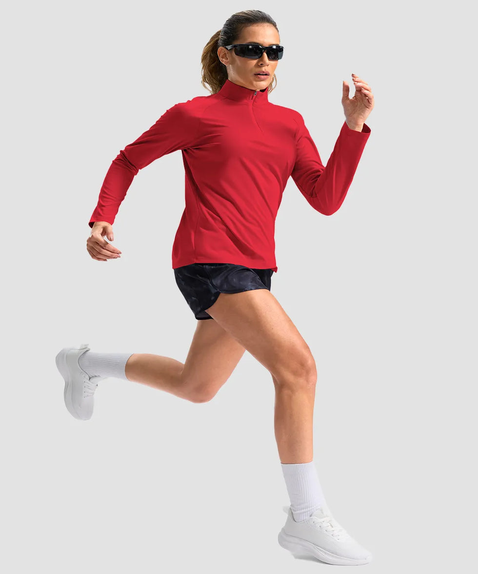 women's quarter zip sun protective pullover in red - matching outfits view