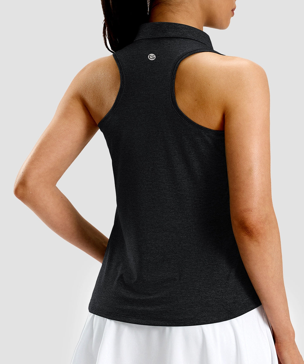 women's racerback quarter zip polo tank in black - back view