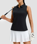 women's racerback quarter zip polo tank in black - collar detail view
