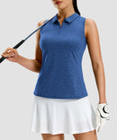women's racerback quarter zip polo tank in blue - collar detail view