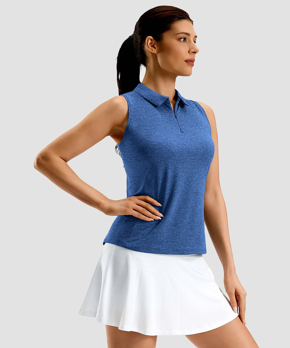 women's racerback quarter zip polo tank in blue - side view