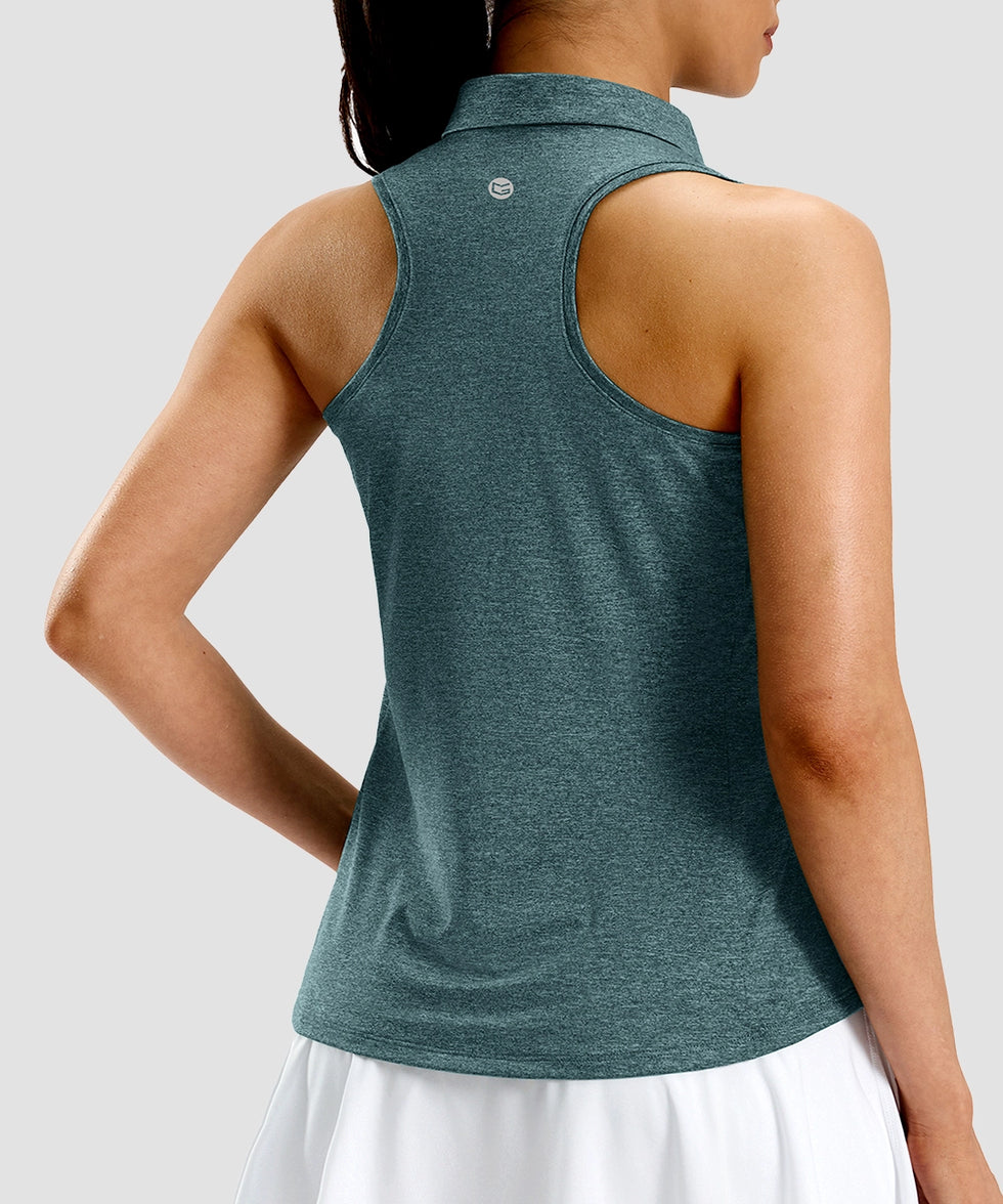 women's racerback quarter zip polo tank in lake green - back view