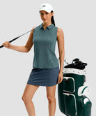 women's racerback quarter zip polo tank in lake green - front view
