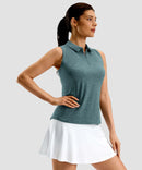 women's racerback quarter zip polo tank in lake green - side view