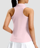 women's racerback quarter zip polo tank in light pink - back view
