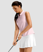 women's racerback quarter zip polo tank in light pink - side view