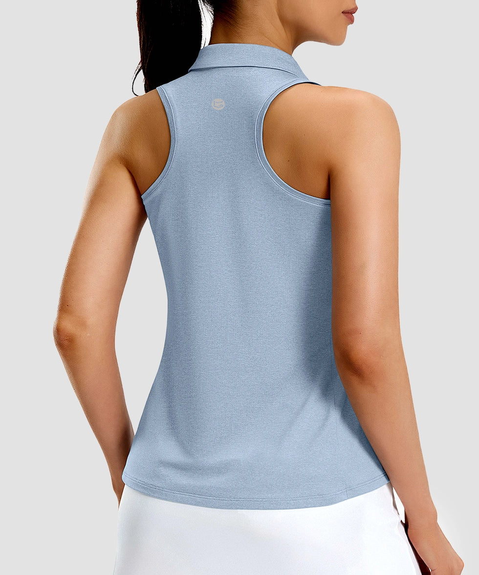 women's racerback quarter zip polo tank in pure blue - back view