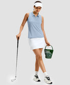 women's racerback quarter zip polo tank in pure blue - front view