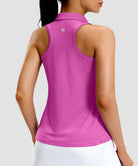 women's racerback quarter zip polo tank in rose red - back view