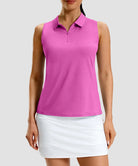 women's racerback quarter zip polo tank in rose red - collar detail view