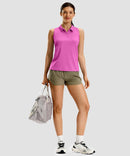 women's racerback quarter zip polo tank in rose red - front view