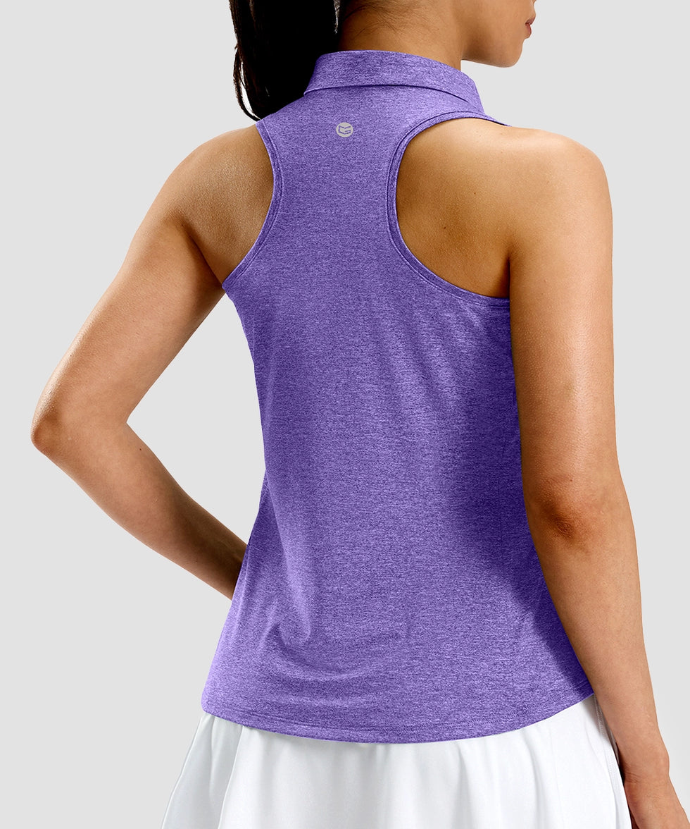 women's racerback quarter zip polo tank in violet - back view