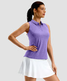 women's racerback quarter zip polo tank in violet - collar detail view