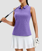 women's racerback quarter zip polo tank in violet - side view