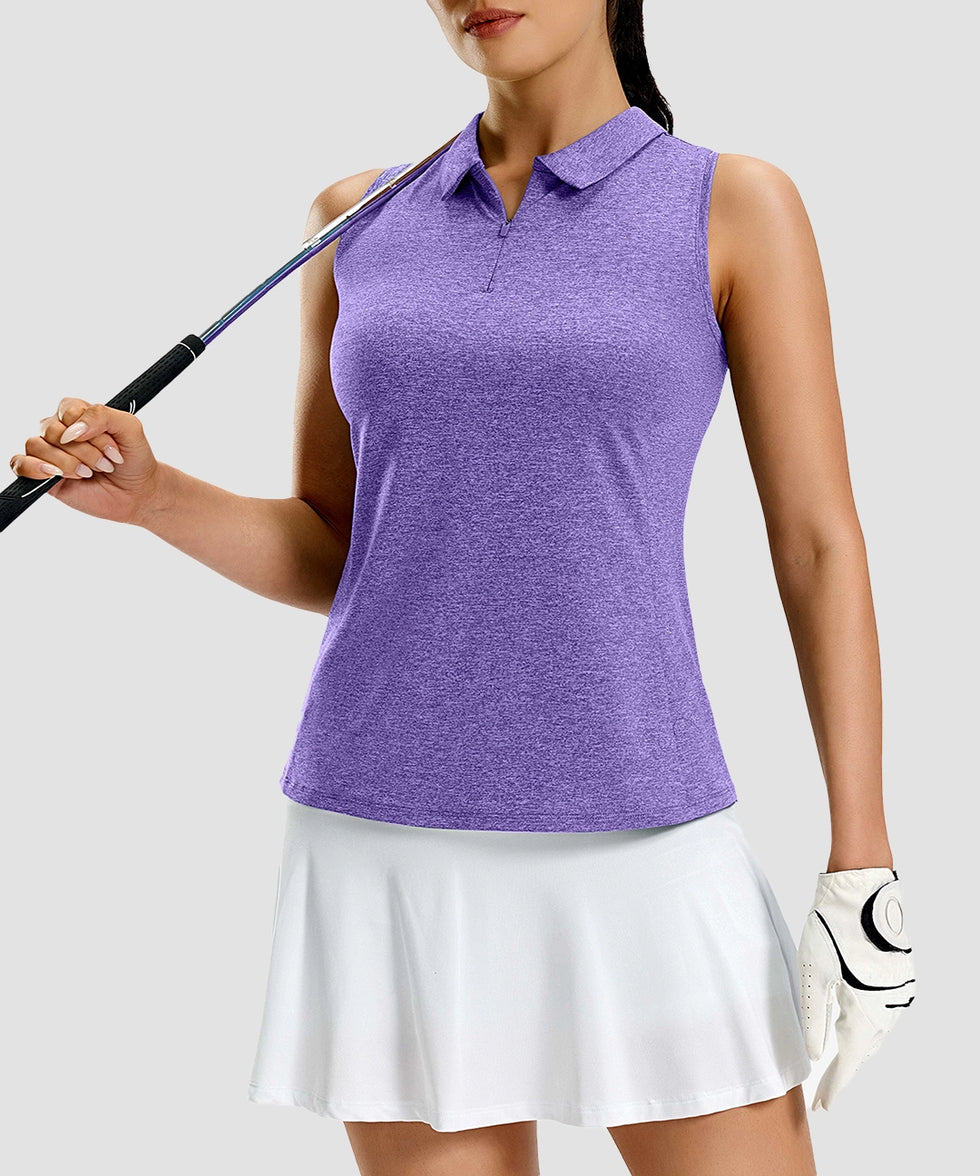women's racerback quarter zip polo tank in violet - side view