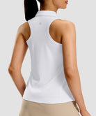 women's racerback quarter zip polo tank in white - back view