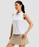 women's racerback quarter zip polo tank in white - collar detail view