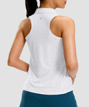 women's racerback quarter zip polo tank in white dot - back view