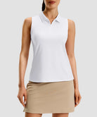 women's racerback quarter zip polo tank in white - front view