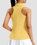 women's racerback quarter zip polo tank in yellow - back view