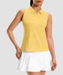 women's racerback quarter zip polo tank in yellow - collar detail view