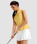 women's racerback quarter zip polo tank in yellow - side view
