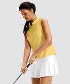 women's racerback quarter zip polo tank in yellow - side view