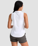 women's sleeveless zip up polo shirts in white - back view