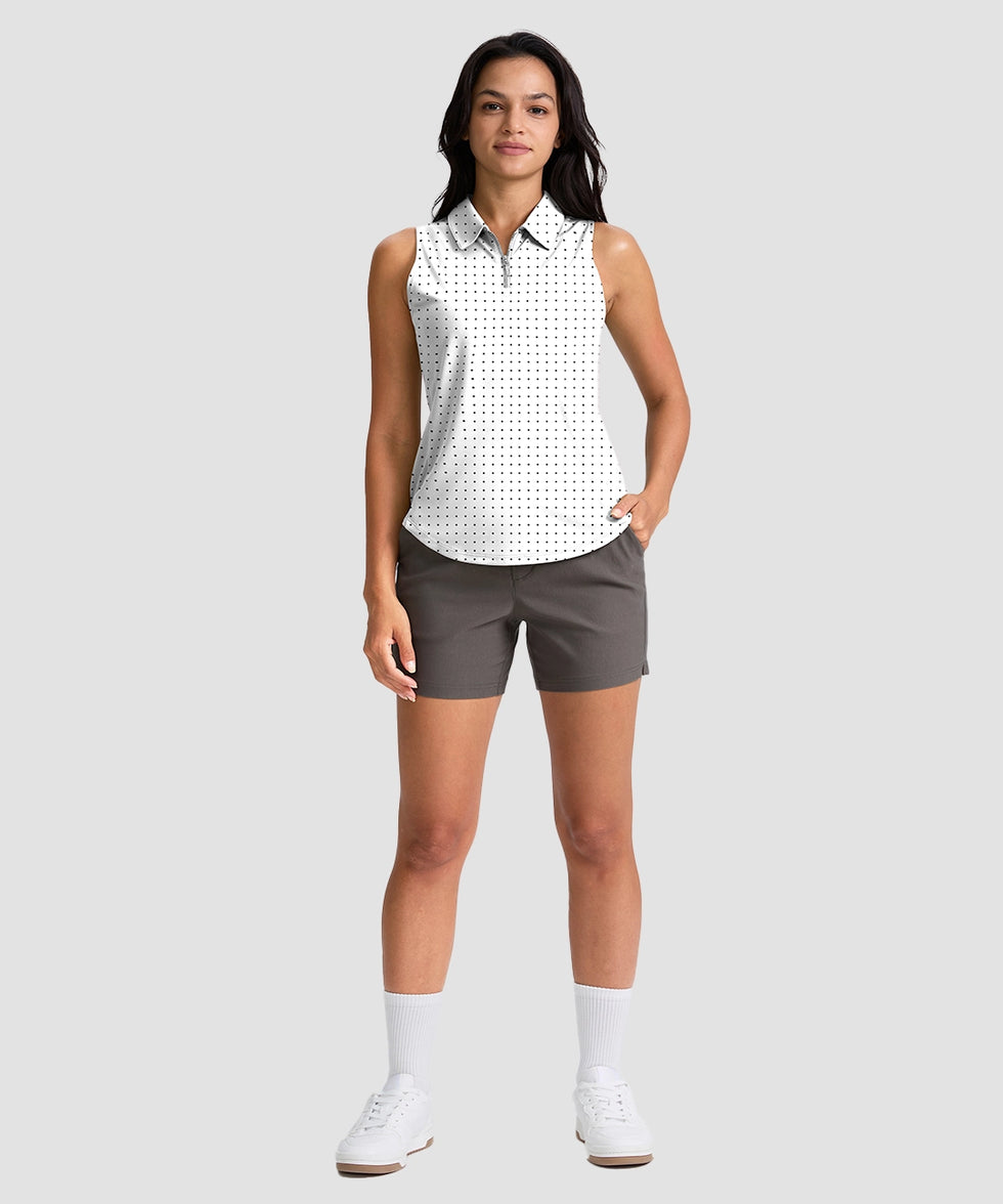 women's sleeveless zip up polo shirts in white dot - matching outfits view