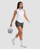 women's sleeveless zip up polo shirts in white - matching outfits view