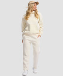women's solid color oversized fleece hoodie in beige - matching outfits view