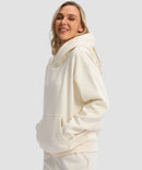 women's solid color oversized fleece hoodie in beige - side view