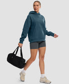 women's solid color oversized fleece hoodie in dark blue - matching outfits view