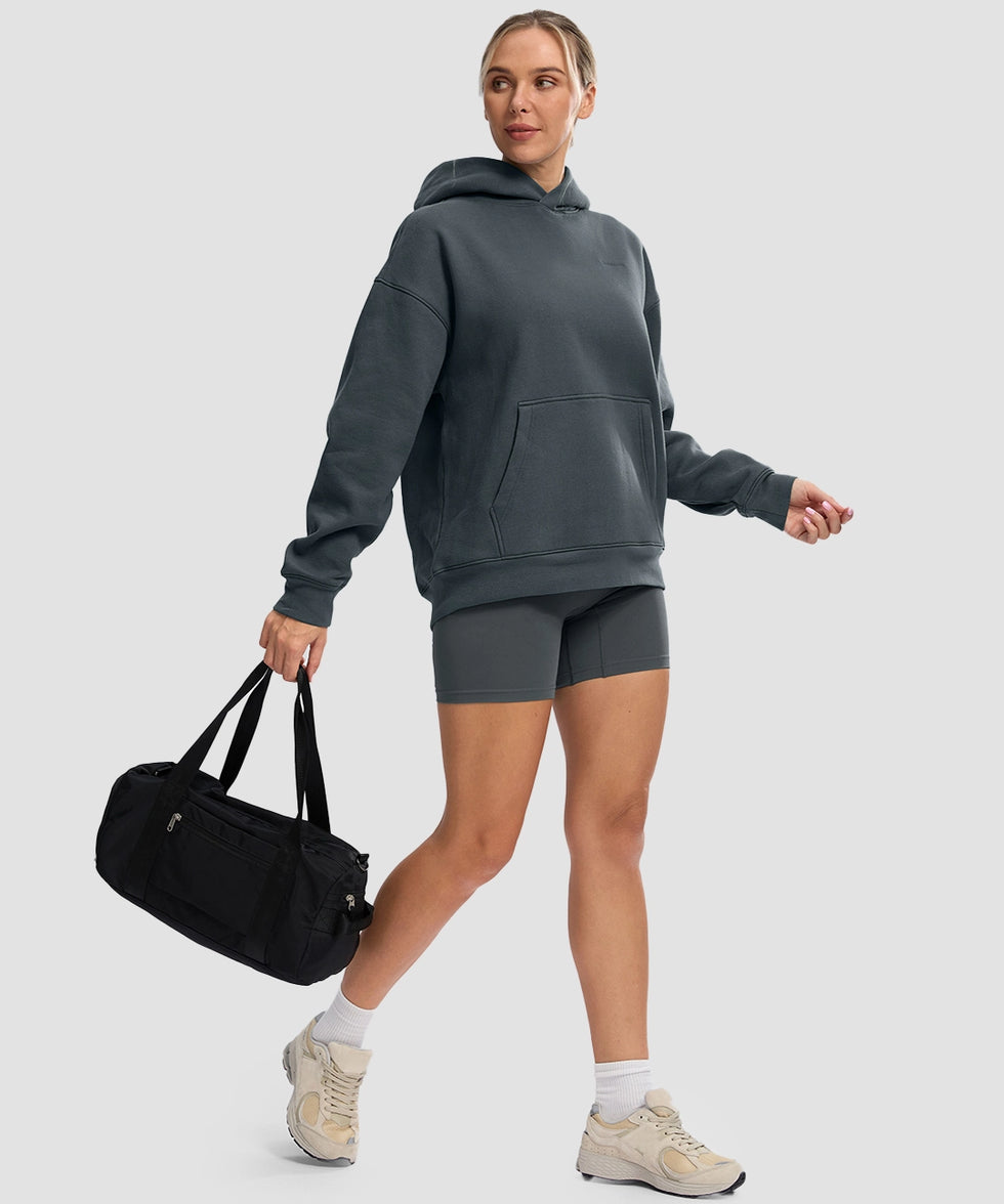 women's solid color oversized fleece hoodie in dark gray - matching outfits view