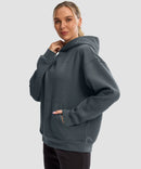 women's solid color oversized fleece hoodie in dark gray - side view