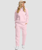 women's solid color oversized fleece hoodie in pink - matching outfits view