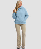 women's solid color oversized fleece hoodie in slate blue - matching outfits view