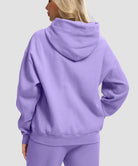 women's solid color oversized fleece hoodie in violet - back view
